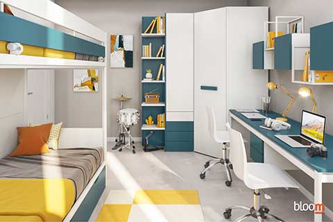 Letto a castello Sky con armadio ad angolo e scrivania
