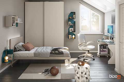 Armadio scorrevole, con letto a terra e Consolle