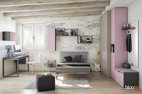 Armadio battente con letto a terra e scrivania